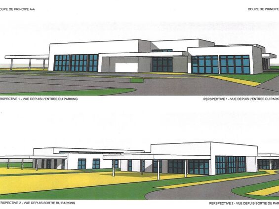 Perspectives entrée et sortie parking pôle scolaire